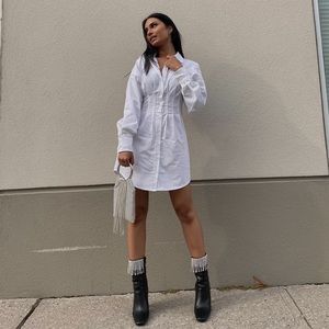 Poplin shirt dress from Dynamite Clothing with Corset detail on the waist